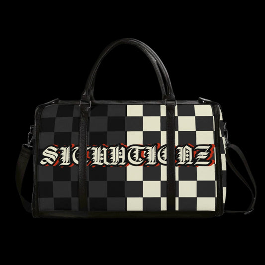 Checkered Leather Foldable Duffle Bag
