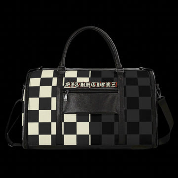 Checkered Leather Foldable Duffle Bag