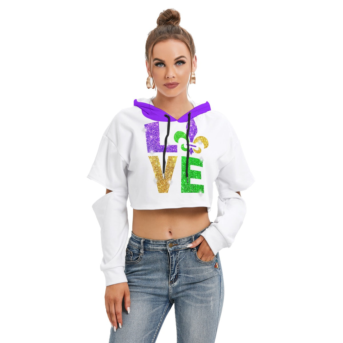 Mardi Gras Hoodie With Hollow Out Sleeve