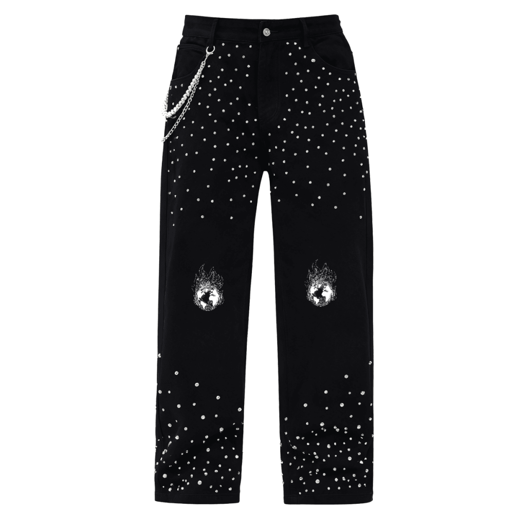 Rhinestone-Embellished Relaxed Straight-Leg Jeans