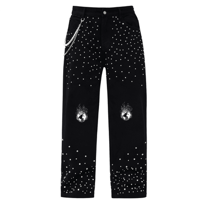 Rhinestone-Embellished Relaxed Straight-Leg Jeans