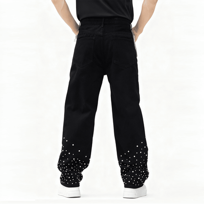 Rhinestone-Embellished Relaxed Straight-Leg Jeans