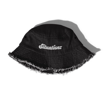 Distressed denim bucket hat